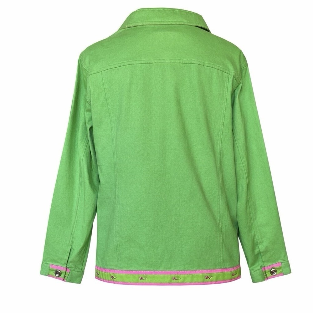 QUACKER FACTORY Green Jacket sz 1X Grosgrain Ribbon Pink Whale Trim Resortwear - Picture 3 of 11